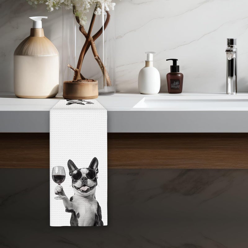 FIicy Boston Terrier Gifts Wine Dog Kitchen Towels, Gifts for Boston Terrier Dog Wine Lovers Decorative Hand Dish Towel for Kitchen Home Bar,Funny BostonTerrier Dogs Home Bar Kitchens Decor(16x24Inch) - Image 5